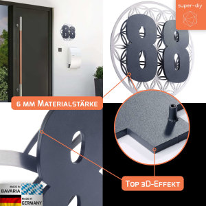 Hausnummer 0 massiver Stahl Anthrazit | 20cm x 10,5cm x 6mm