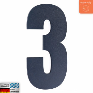 Hausnummer 3 massiver Stahl Anthrazit | 20cm x 10,5cm x 6mm
