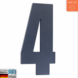 Hausnummer 4 massiver Stahl Anthrazit | 20cm x 10,5cm x 6mm