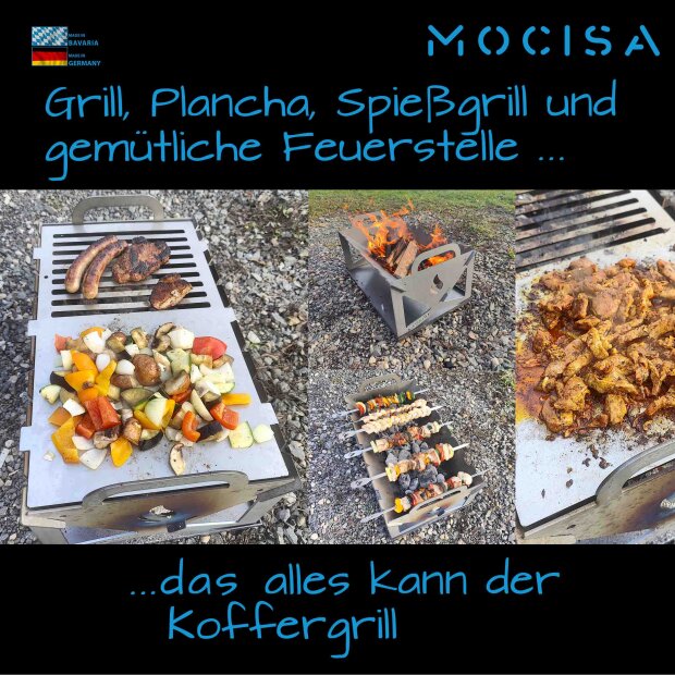 Koffergrill Feuerstelle Campinggrill Outdoor BBQ Angelgrill Spießgrill zerlegbar Grill to go/OHNE Tasche