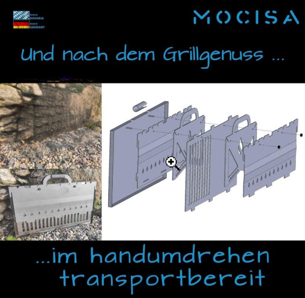 Koffergrill Feuerstelle Campinggrill Outdoor BBQ Angelgrill Spießgrill zerlegbar Grill to go/OHNE Tasche